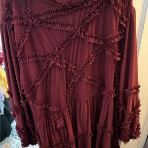 JessaKae Burgundy Long Sleeve Ruffle Dress 6X